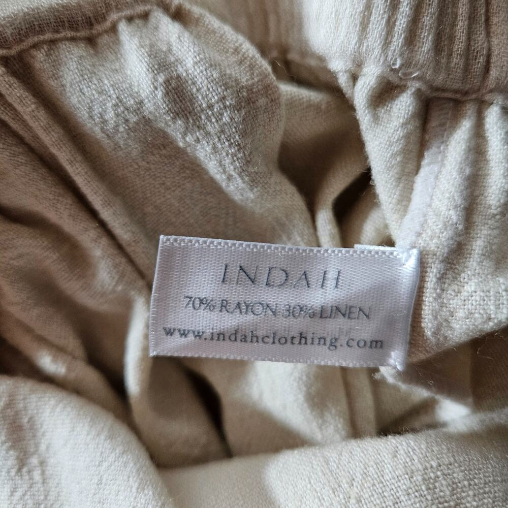 Indah Jumpsuit Small Cream Linen Blend Long Sleeves Neck Tie One Piece Outfit - Picture 14 of 15